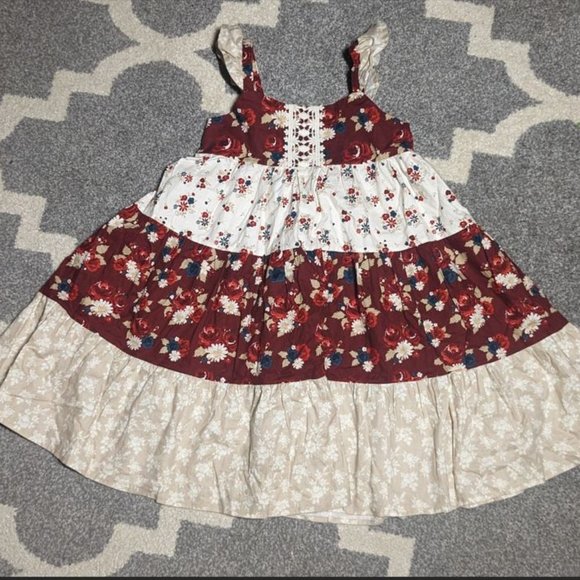 Other - Red And White Floral Ruffle Tiered Bohemian Dress